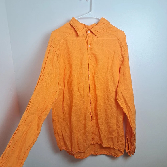 JOIN Clothes Orange Linen Blend Lightweight Long Sleeve Button Down Shirt Sz 2XL - Picture 1 of 8